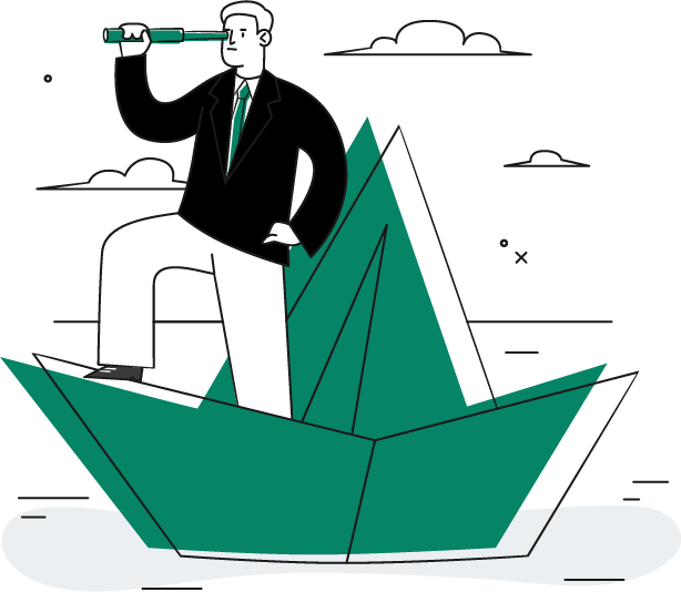 vector illustration - man on a paper boat