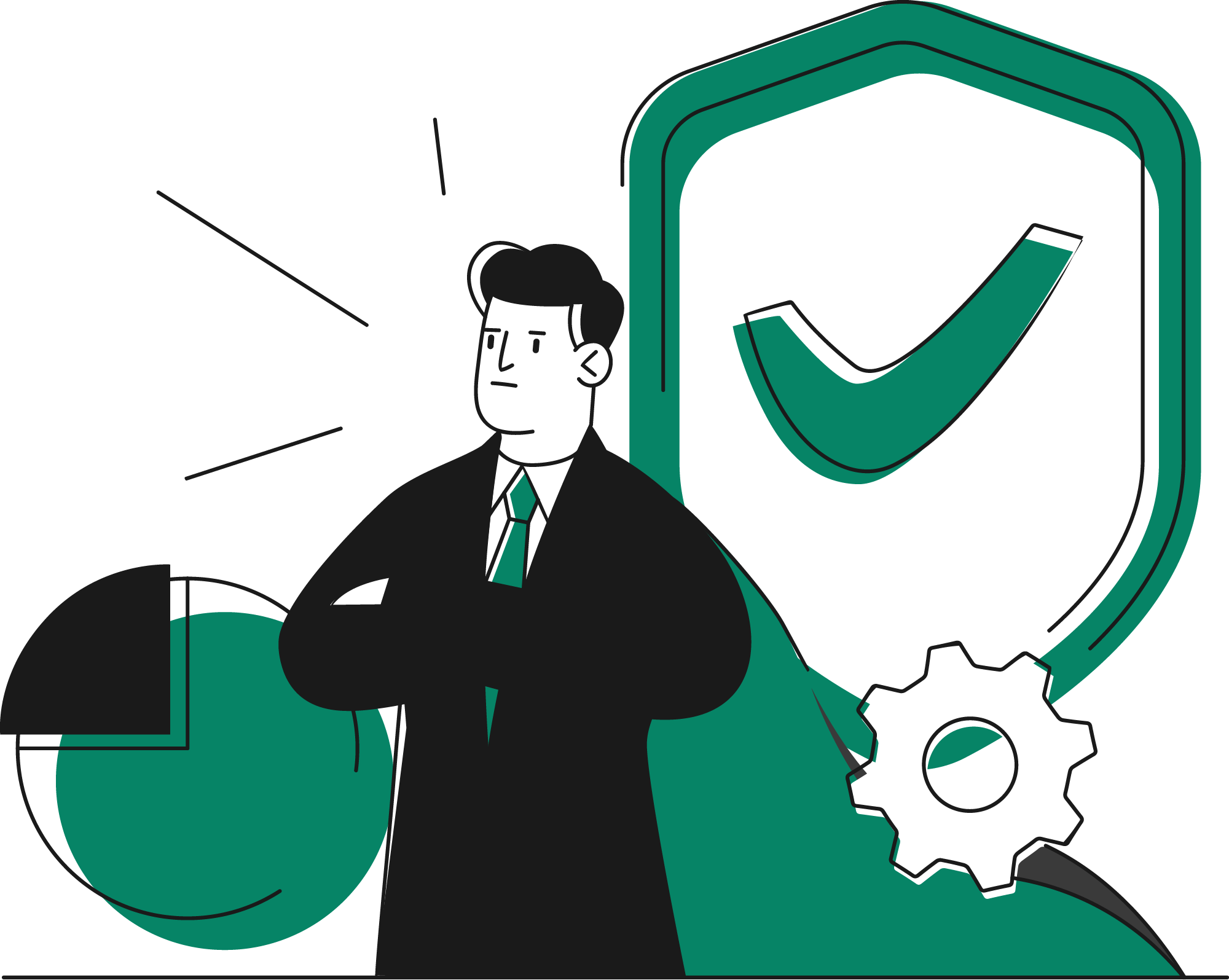 illustration of a professional standing with graph and check mark 